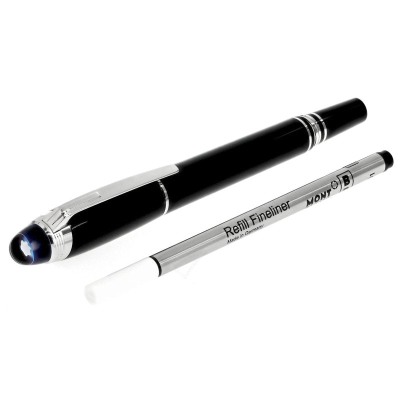 Luxury Black Resin Fountain Pen with Platinum Coated Clip & Fine Nib