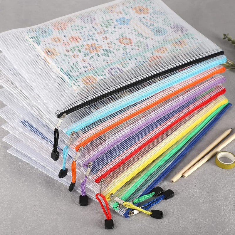 24 Pack Mesh Zipper Pouch Bags, Waterproof File & Organizer Bags for A4 Documents
