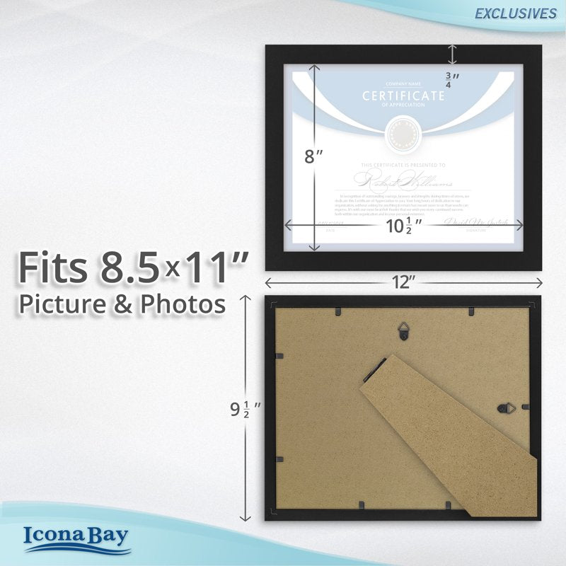 8.5x11 Black Diploma Frame Set - Modern Wall & Tabletop Certificate Frames