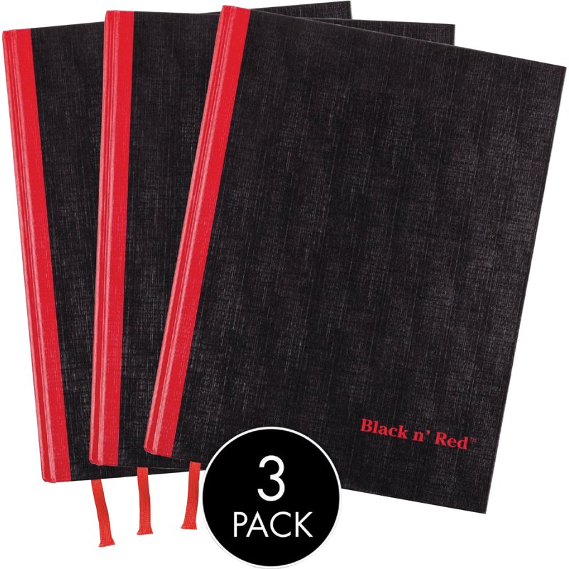 Hardcover Notebook Casebound 3-Pack - Ruled, Textured Matte Cover, Black n' Red