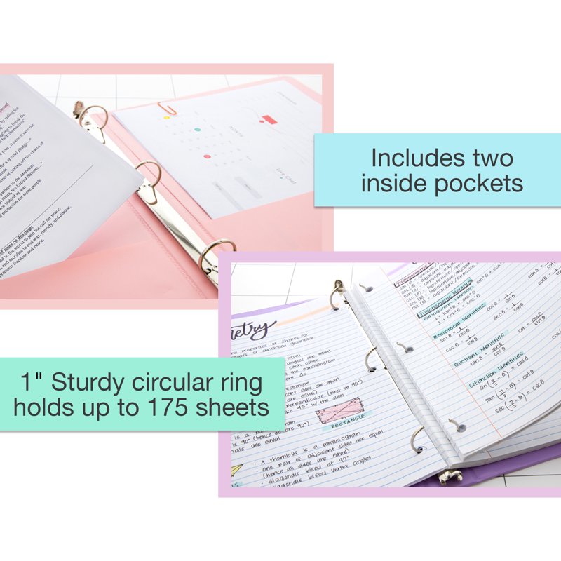 Assorted Pastel Color 3-Ring View Binders - 175 Sheets, 4 Pack