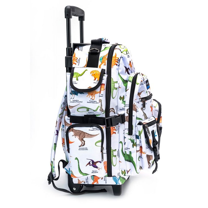 Unisex Rolling Backpack for School Travel and Commuting - Dinosaur Print, 18.5x13x6 Inches
