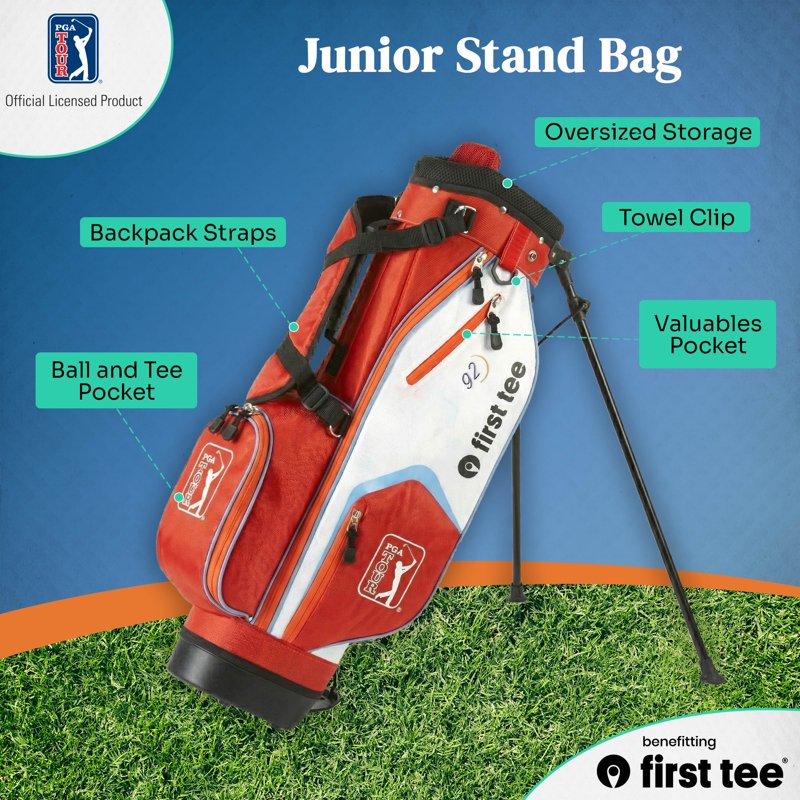 PGA TOUR x First Tee 7-Piece Junior Golf Club Set - Right-Handed, 4'8"–5'3", Red (With Stand Bag) - Variation: Right-Handed, Red - Heights 4'8" to 5'3"