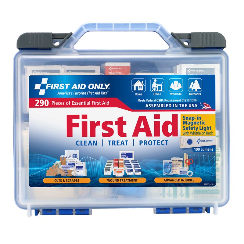 All-Purpose First Aid Kit with Magnetic Flashlight - 290 Pieces, OSHA Compliant
