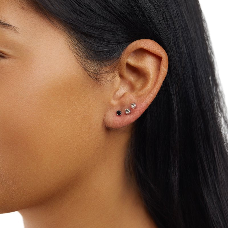 Sterling Silver 3-Pair Stud Earrings Set with Cubic Zirconia & Crystals for Women & Teens