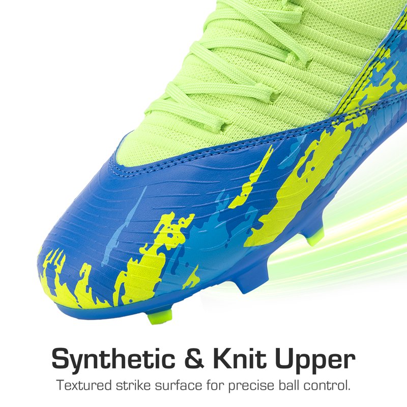 Dream Pairs Kids Soccer Cleats Mid-Top Outdoor Football Shoes Royal Blue/Neon Green