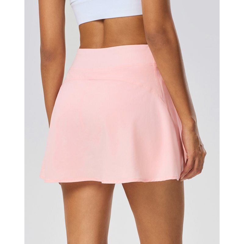 FITOP Pink A-Line Tennis Skirt with Pockets High Waist Shorts For Women, Variation: Pink M