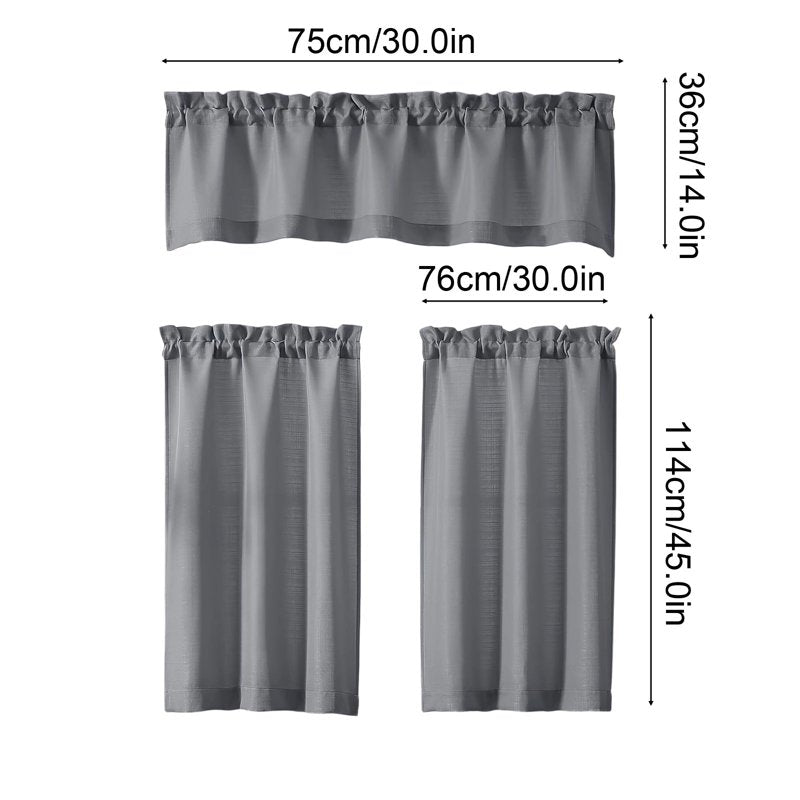 Farmhouse Style Kitchen Curtains 3-Piece Set Blackout Window Drapes with Heat Insulation