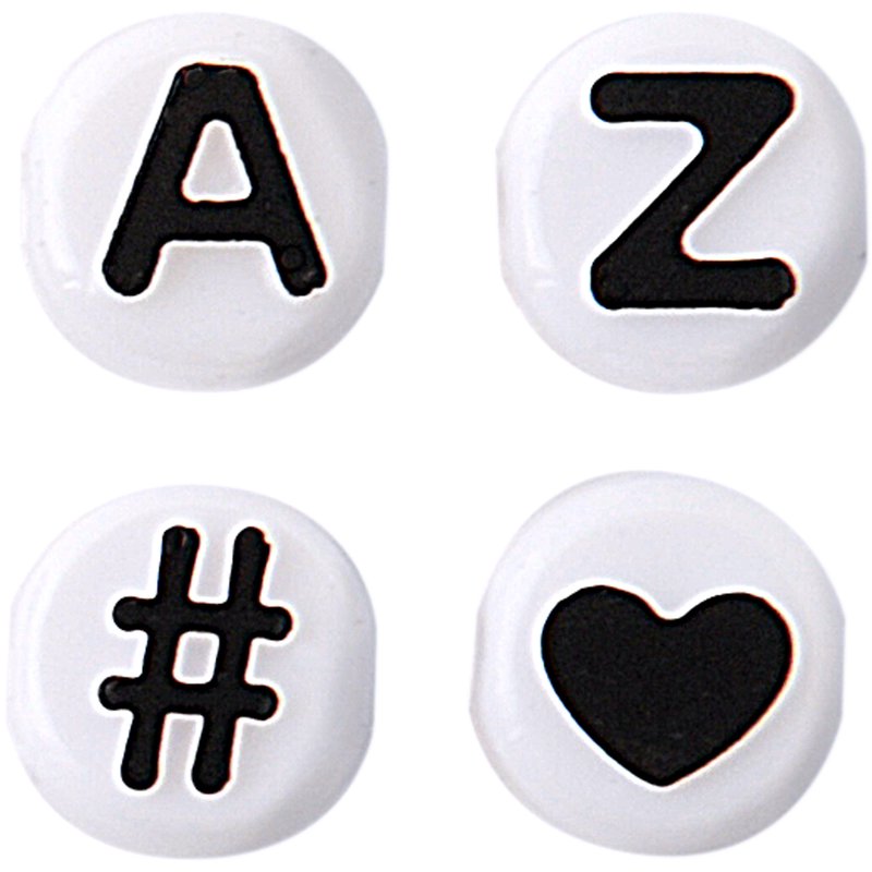 Alphabet Beads Set for Jewelry Making - White with Black Letters, 360 Pieces