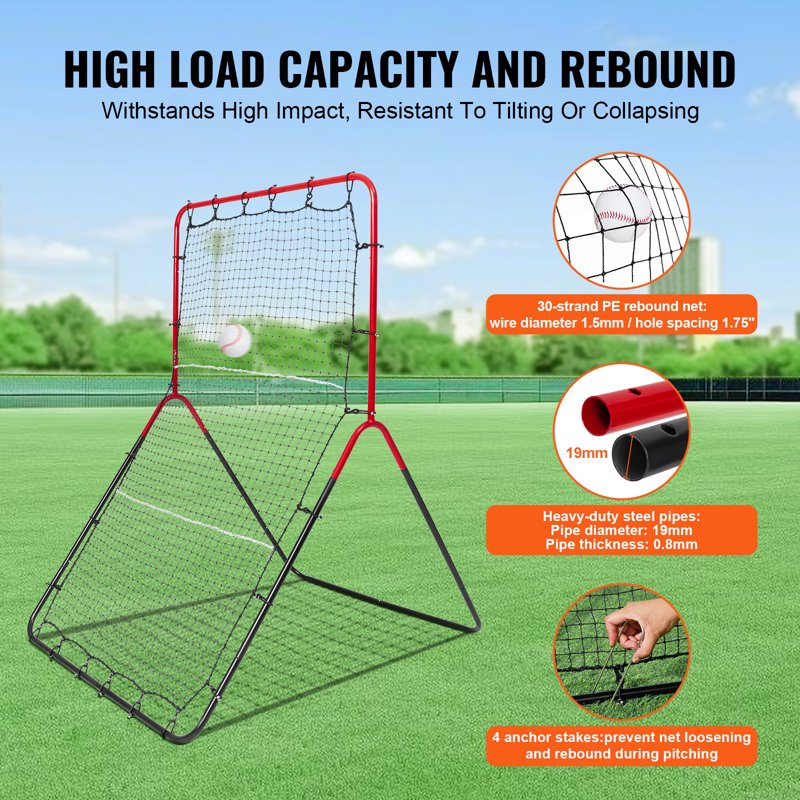Baseball & Softball Rebound Net 3x4.5 ft Multi-Angle PitchBack Training