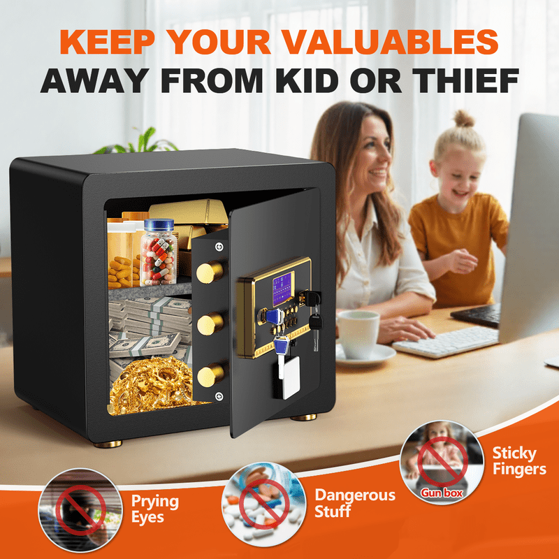 Home Safe with Digital Keypad, Fireproof Waterproof Bag & Adjustable Shelf
