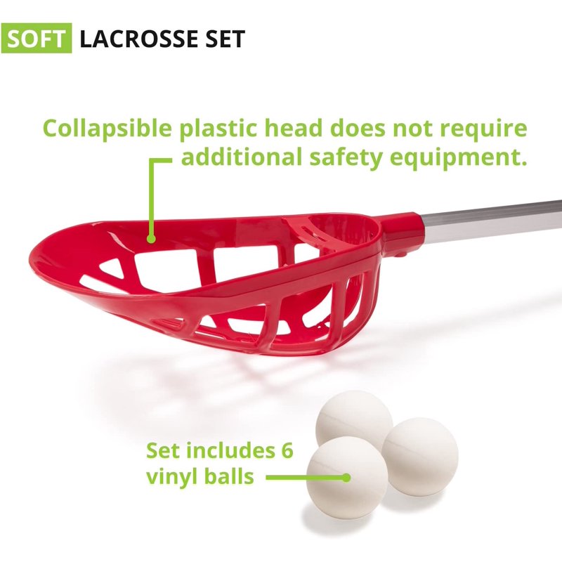 Lacrosse Equipment Set with 12 Aluminum Sticks and 6 Vinyl Balls for Kids & Beginners