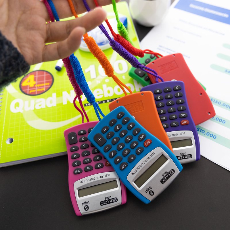 8-Digit Pocket Calculator with Neck String - Office & School Use