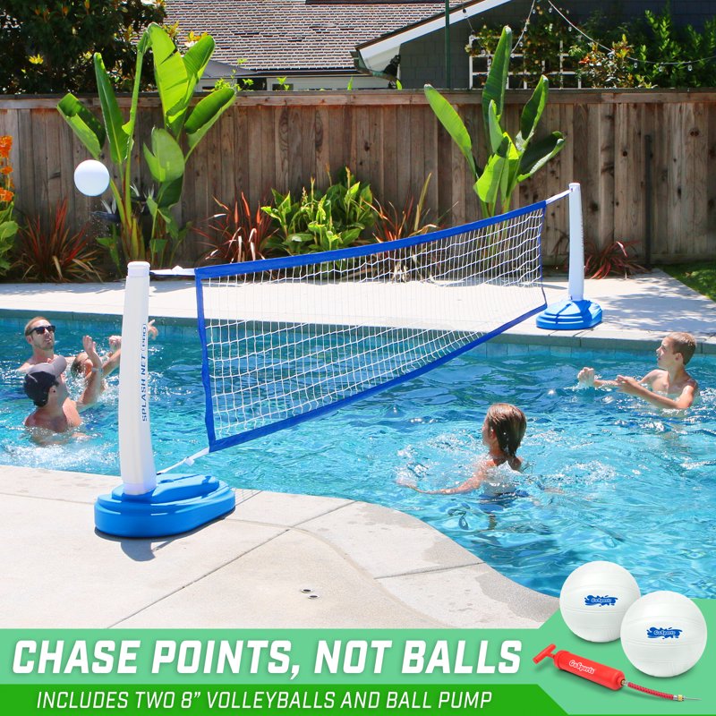 Pool Volleyball Net Set with 2 Water Balls - Adjustable Water Volleyball Game