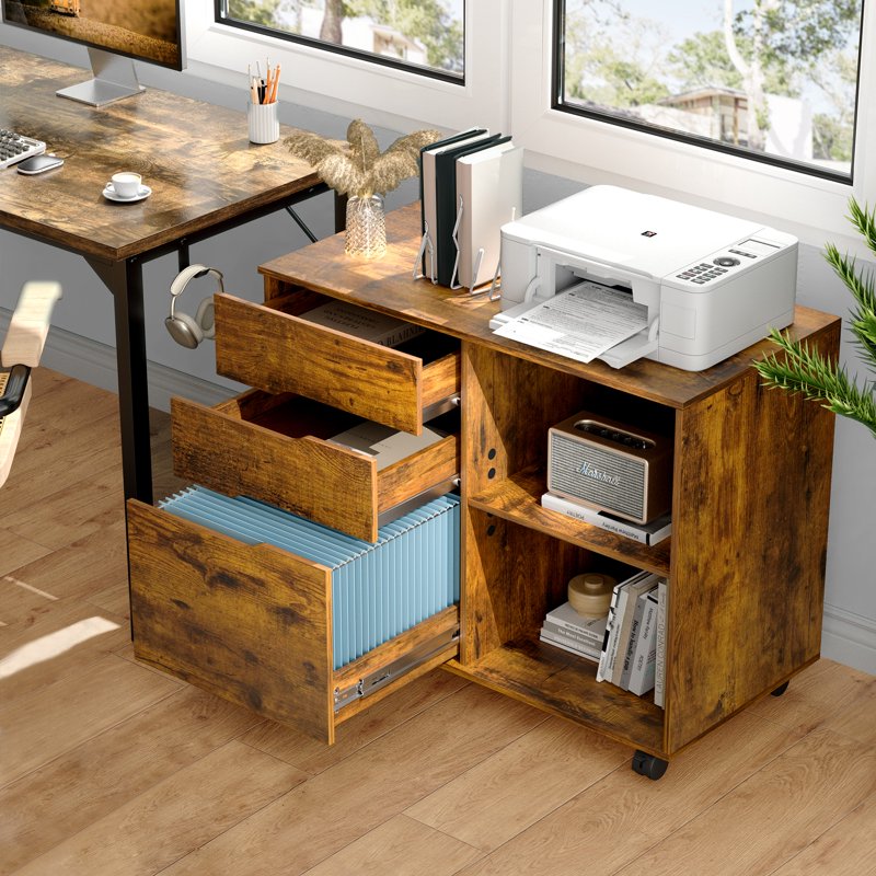 3-Drawer Rolling File Cabinet with Lock - Under Desk Office Storage