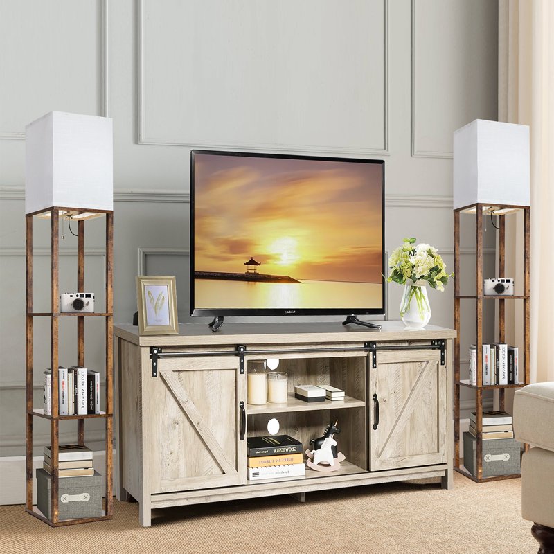 Modern Dimmable Floor Lamp with Shelves - Solid Wood Standing Lamp for Living Room & Bedroom