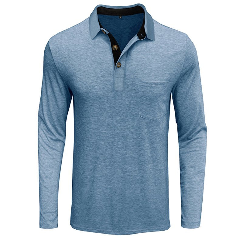 Men's Long Sleeve Cotton Henley Shirt with 3 Buttons - Casual Collared Golf Tee