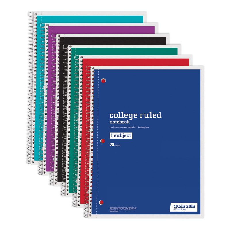 Wirebound Notebook Pack of 6 - 8x10.5 Inch College Ruled Office & School Supplies