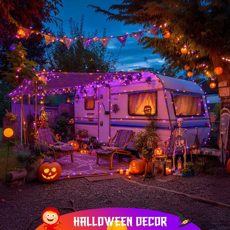 Outdoor Solar Halloween String Lights 400 LED 151ft Waterproof Orange & Purple