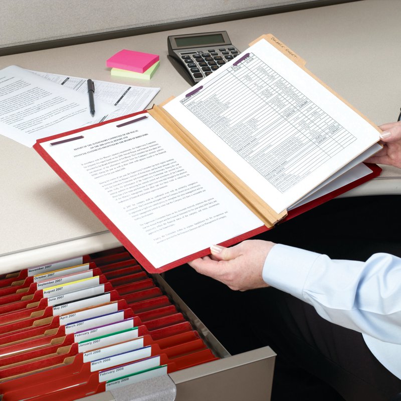 Pressboard Legal Classification Folders with SafeSHIELD Fasteners - Bright Red, 10/Box