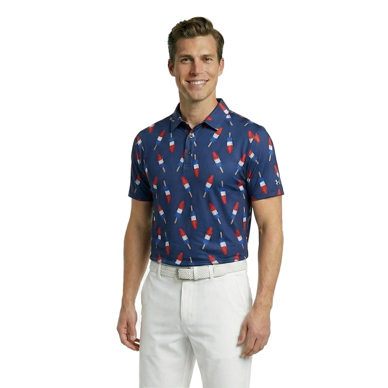 Birdie Bound Men’s Polo Shirt - Firecracker Popsicle Print, 250 Polo Top, XS-4XL, Dessert Sodalite Blue