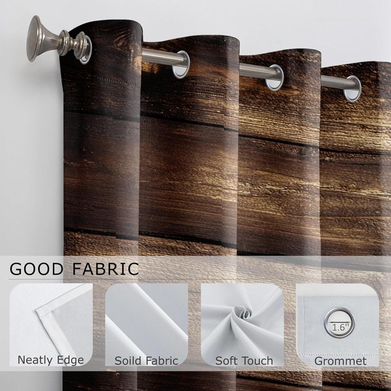 Blackout Farmhouse Curtains 2 Pack - Rustic Wood Design, Various Sizes
