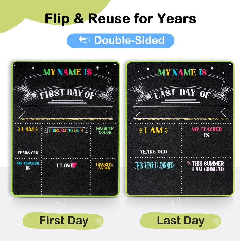 Double-Sided Reusable Chalkboard Sign for First & Last Day of School 14x11 inches