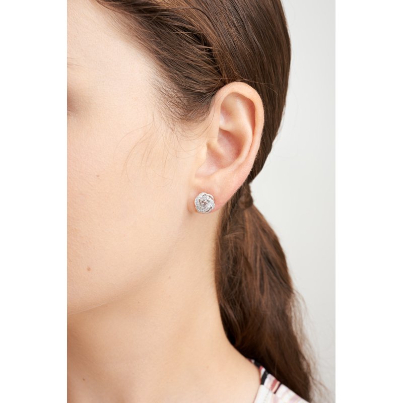 Sterling Silver Love Knot Stud Earrings with White Sapphire - Gift for Women