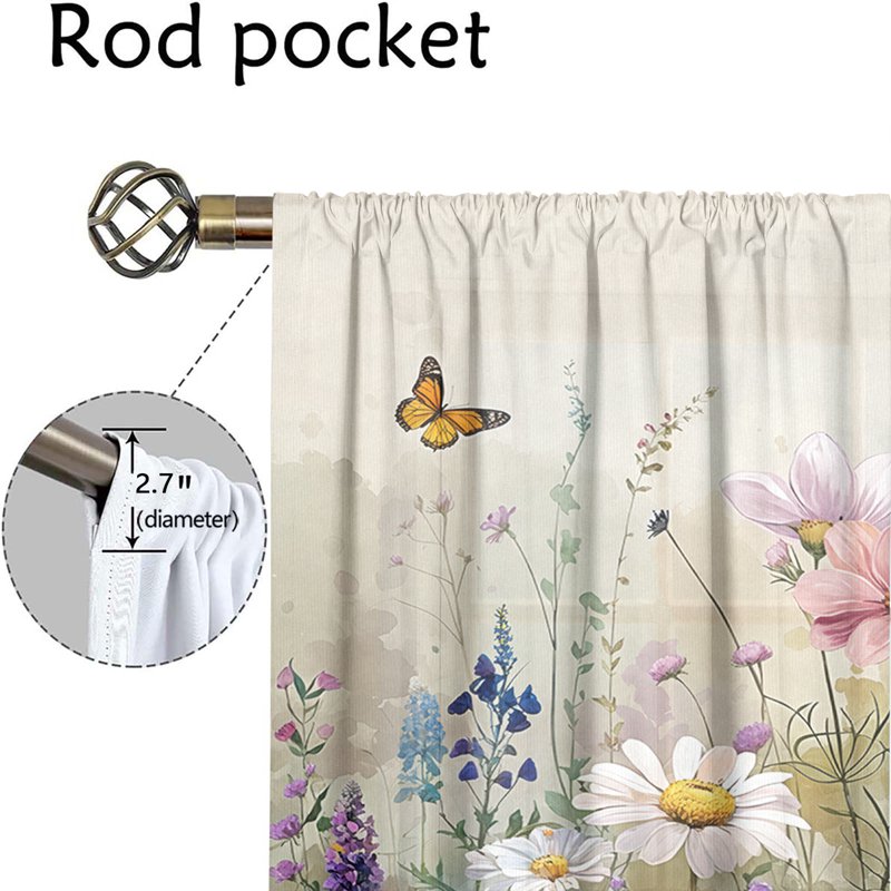 Rustic Wildflower & Weed Light-Filtering Curtains Set of 2 for Bedroom & Living Room