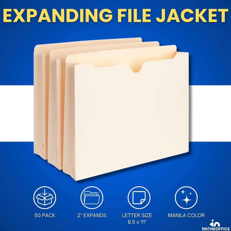 Manila Expanding File Jackets 2-Inch Capacity 50 Pack Office Organization