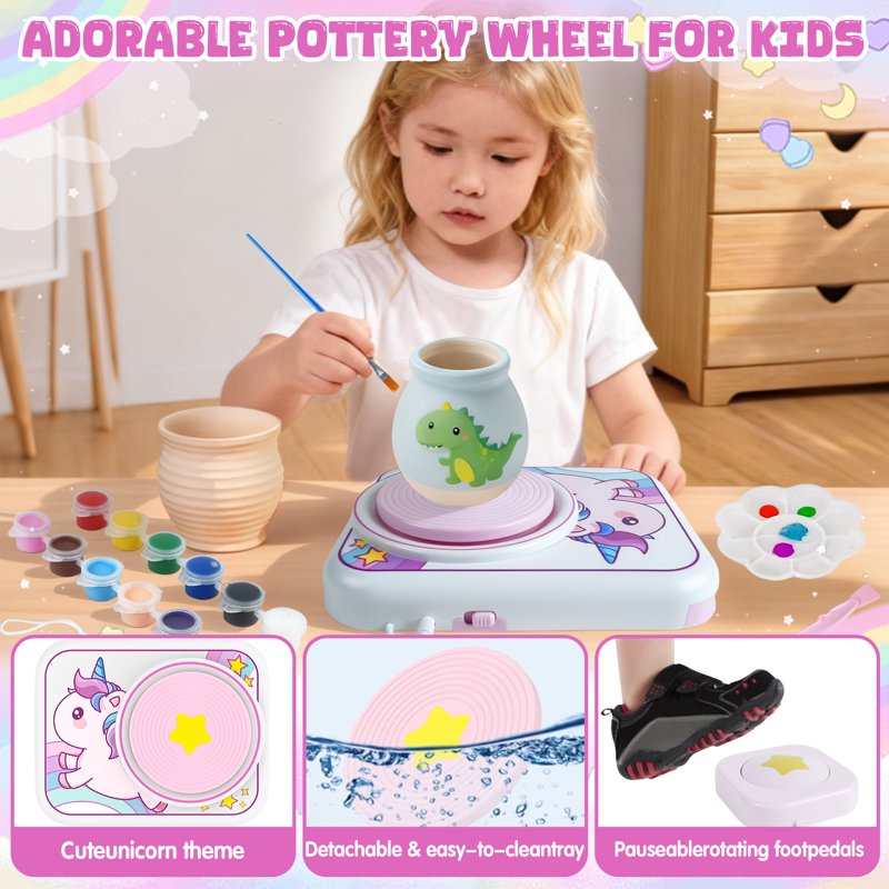 Kids Pottery Wheel Kit with Air-Dry Clay and Creative Tools - Suitable for Ages 6-12