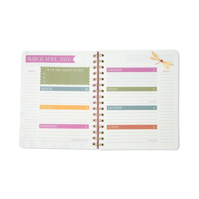 Wildflower Weekly Planner 15 Months Cream Watercolor Floral 6.75 x 8.37 inches