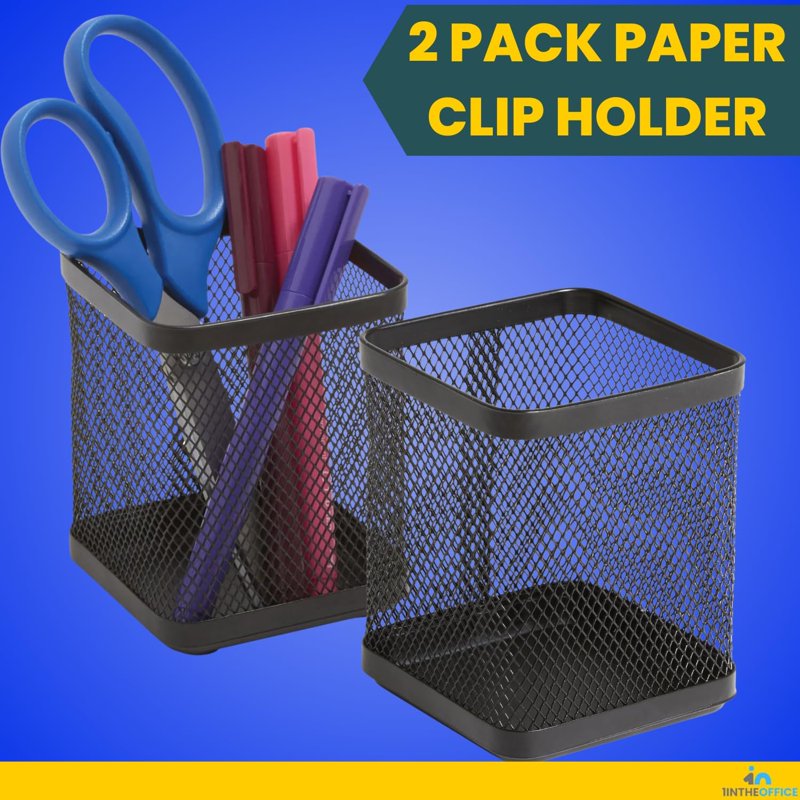 Metal Mesh Pen Cup Holder Set - 2 Pack, Black Office Desk Organizer