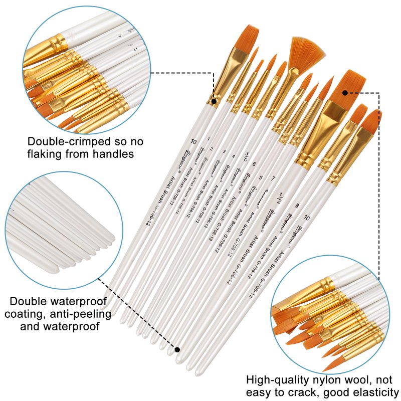 Miniature Detail Nylon Hair Art Brushes Set - 12 Pieces for Painting