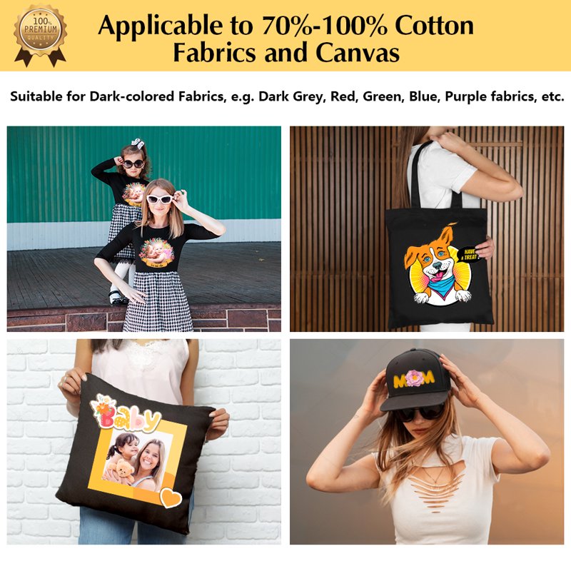 Printable Heat Transfer Paper for Dark Fabrics 8.5x11 Inch Pack of 20
