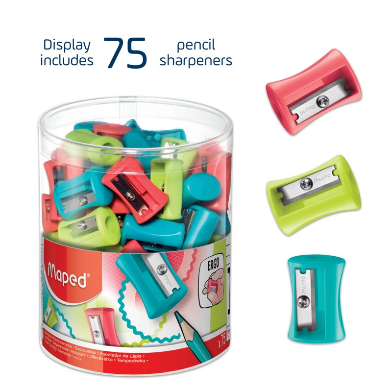 Maped Vivo Compact 1-Hole Graphite & Colored Pencil Sharpeners - 75 Pack