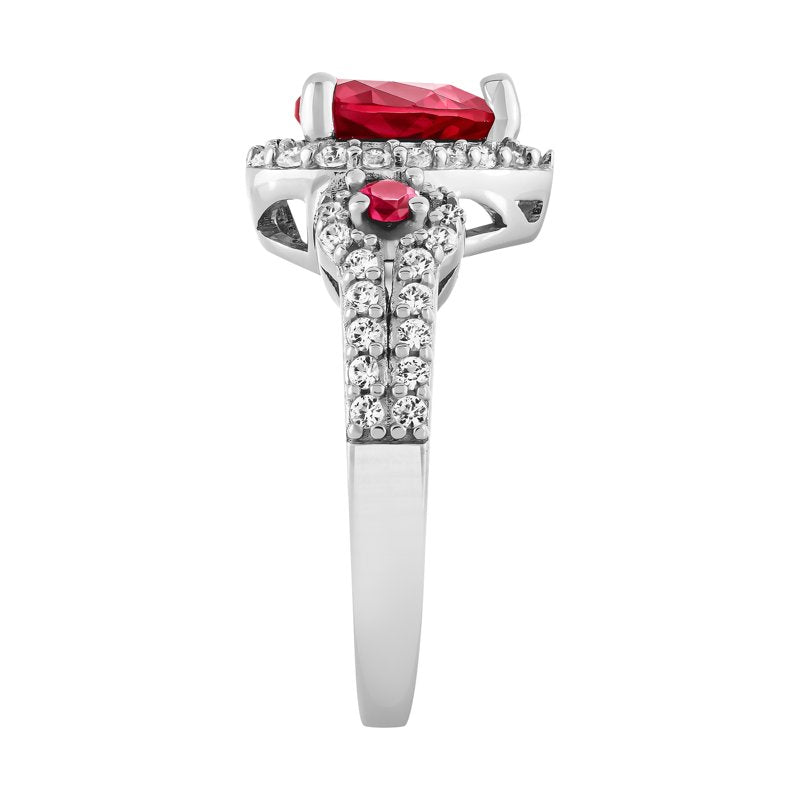 Sterling Silver Heart Ring with Created Ruby & White Sapphire - Women's Jewelry