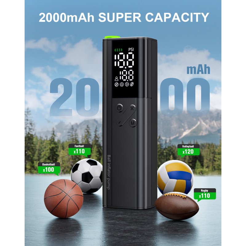 Electric Ball Pump 18 PSI with Gauge & Inflation Needle - Fast Wireless Sports Ball Inflator