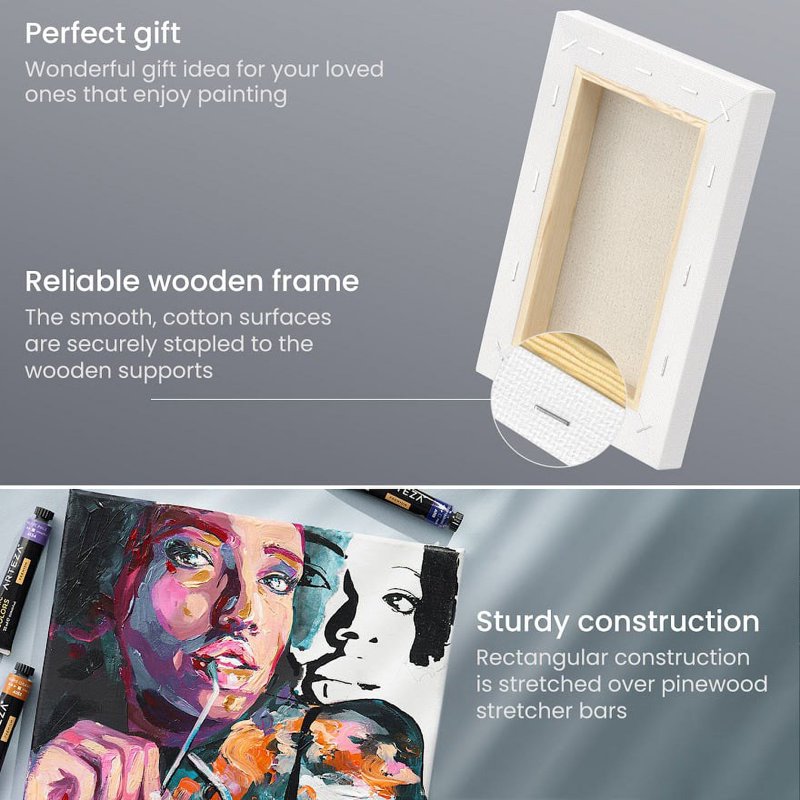 Assorted Large Stretched Canvas Set for Painting and Mixed Media