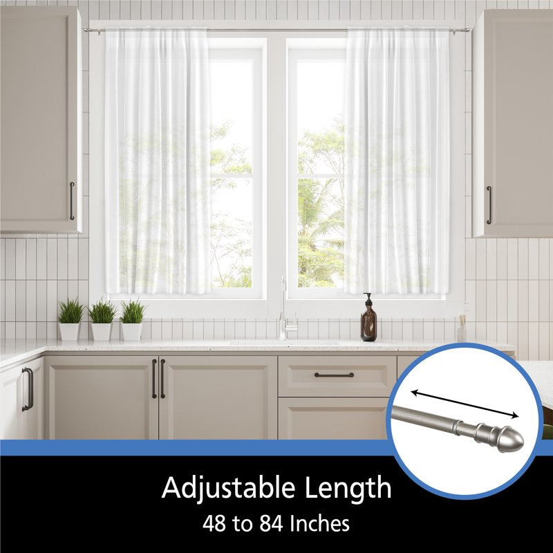 Adjustable Nickel Curtain Rod Set for Light Window Treatments, 48-84 in