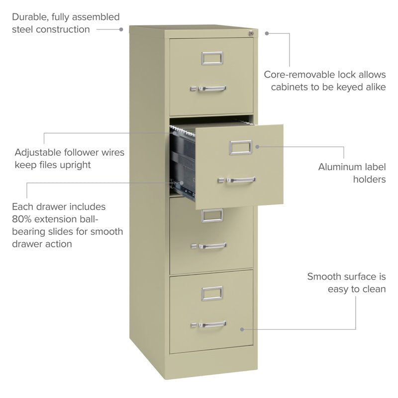 Deep Metal 4-Drawer Letter Size File Cabinet - Commercial Office Storage