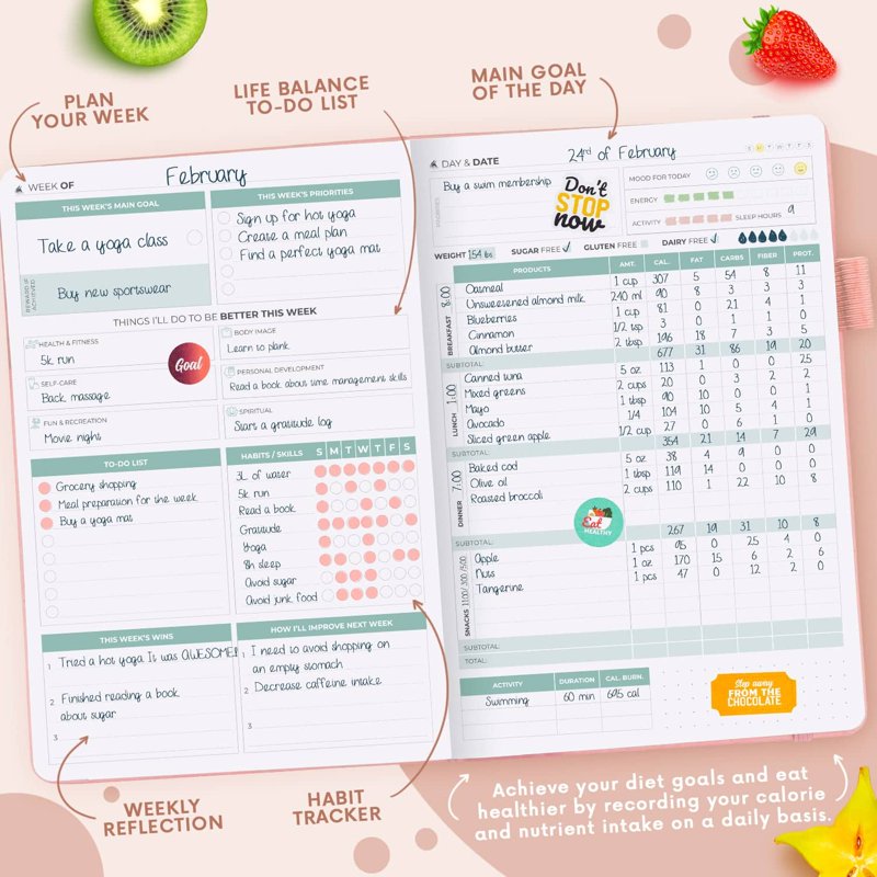 Wellness Planner - 6-Month Undated Health & Fitness Journal - Rose Gold
