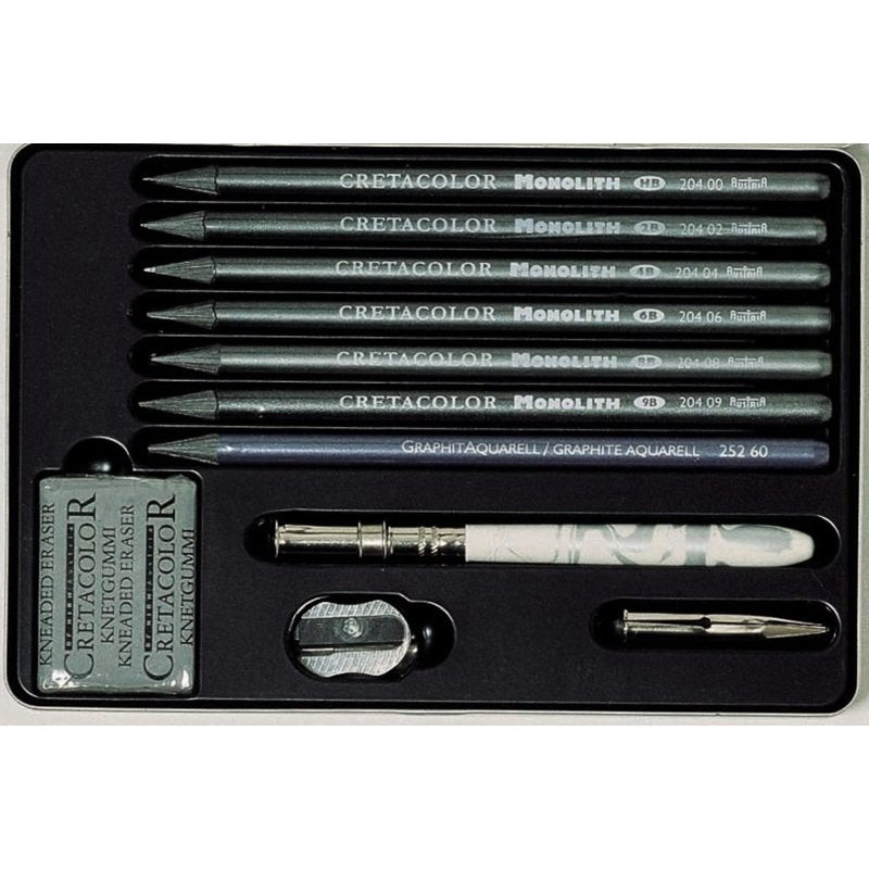 Cretacolor Monolith Graphite Pencil Tin Box Set - 11 Pieces for Drawing