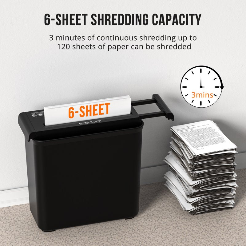 6-Sheet Strip Cut Paper Shredder for Home Office Portable Overheat Protection