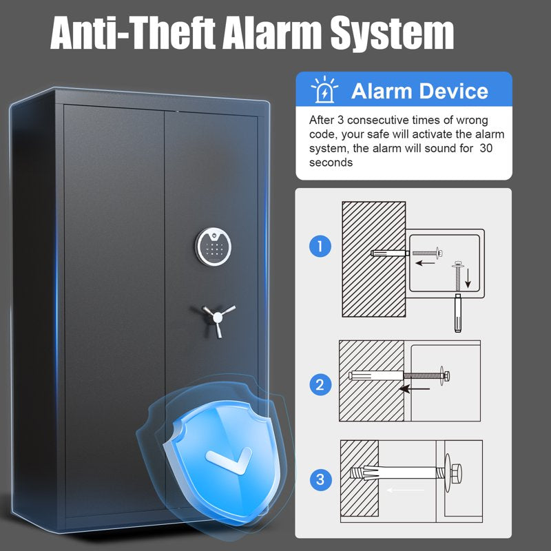 Large Gun Safe 25-40 Capacity Digital Keypad Security Cabinet for Home & Office