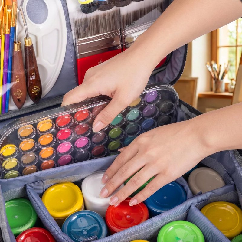 Adjustable Art Supply Storage Bag with Brush Slots - Portable Organizer for Paint Bottles & Craft Accessories