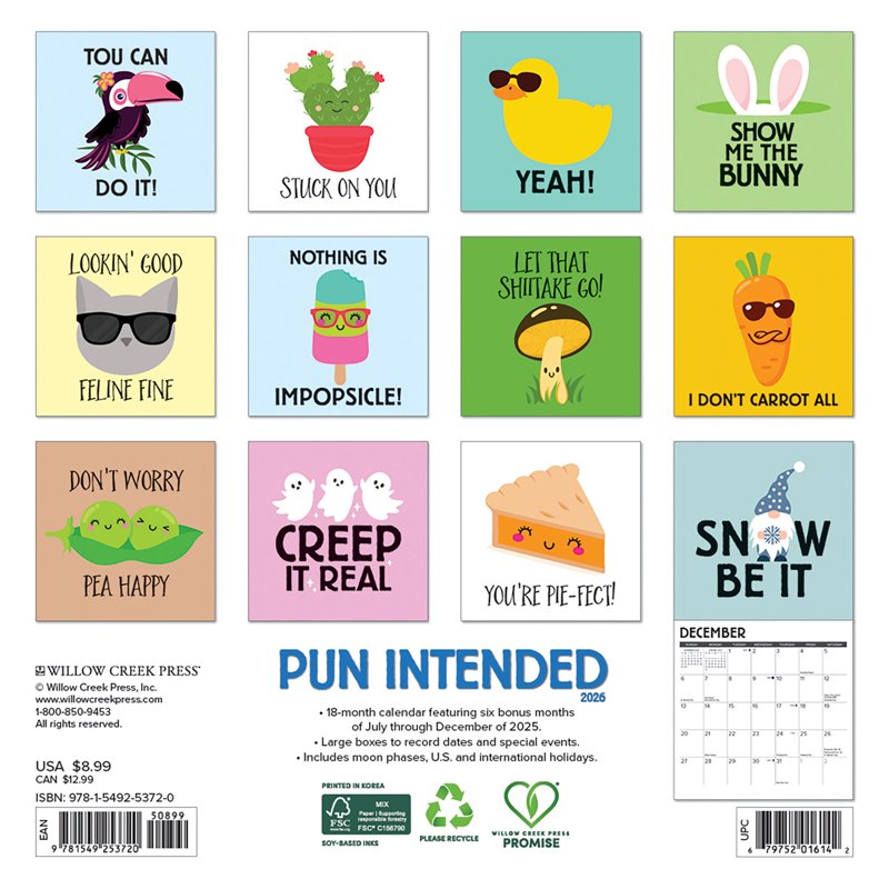 2026 Mini Wall Calendar - Punny Quotes and Humor, 7 x 7 Inches