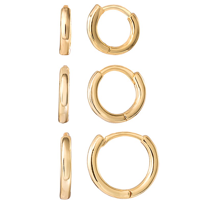 Women's Graduated Hoop Earrings Set - 14kt Gold Flash Plated Brass, Multiple Sizes