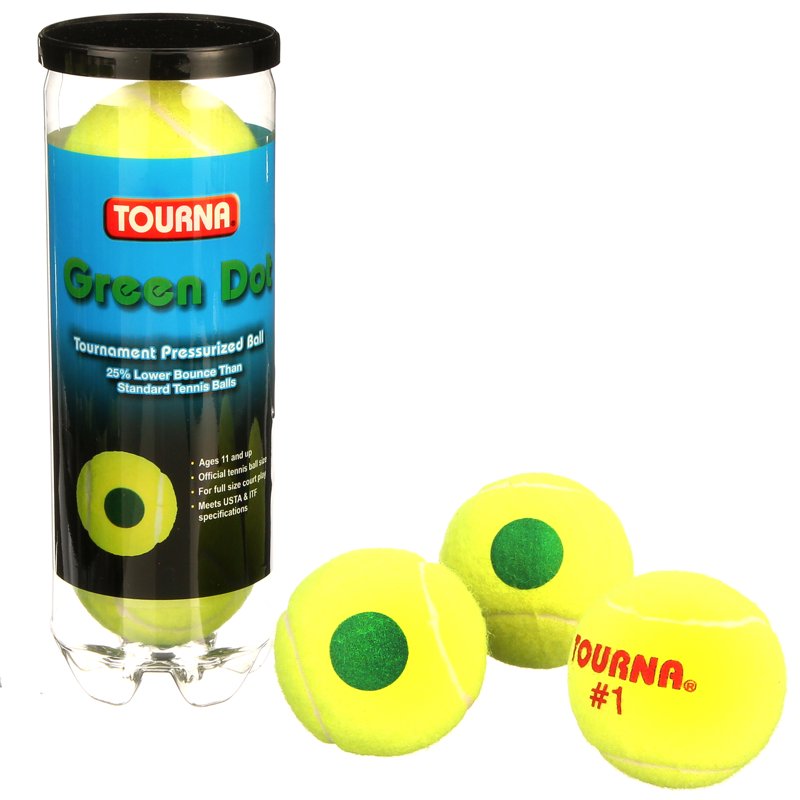 Pressurized Tennis Balls for Full Court Play - Green Dot, 12 Cans