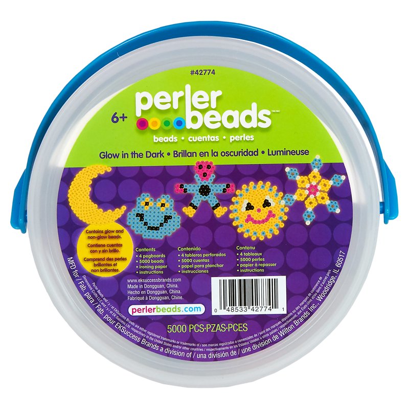 Glow-in-the-Dark Bead Bucket Kit for Arts & Crafts - 5000 Colored Beads & Pegboards